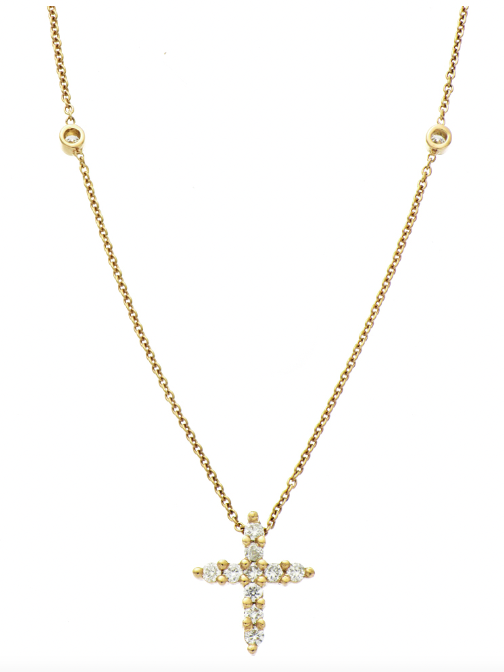 MINI CROSS NECKLACE WITH 12 DIAMONDS AND 2 BEZELS